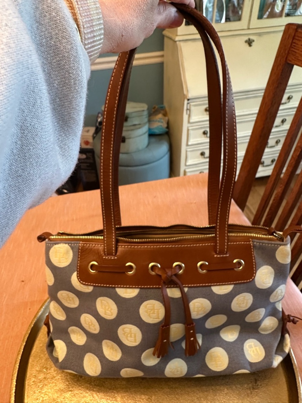 Dooney and Bourke vintage tote logo Polka Dot Shoulder Bag